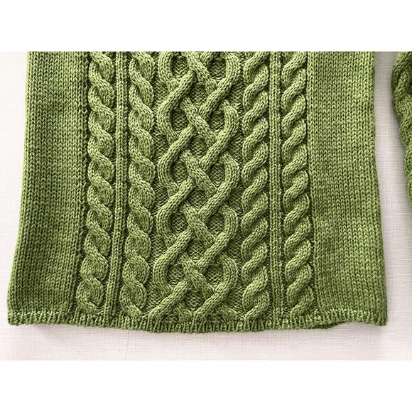Inis Crafts Sz S Cable Knit Sweater Green Merino Wool Fisherman Ireland Cottage - Picture 9 of 10
